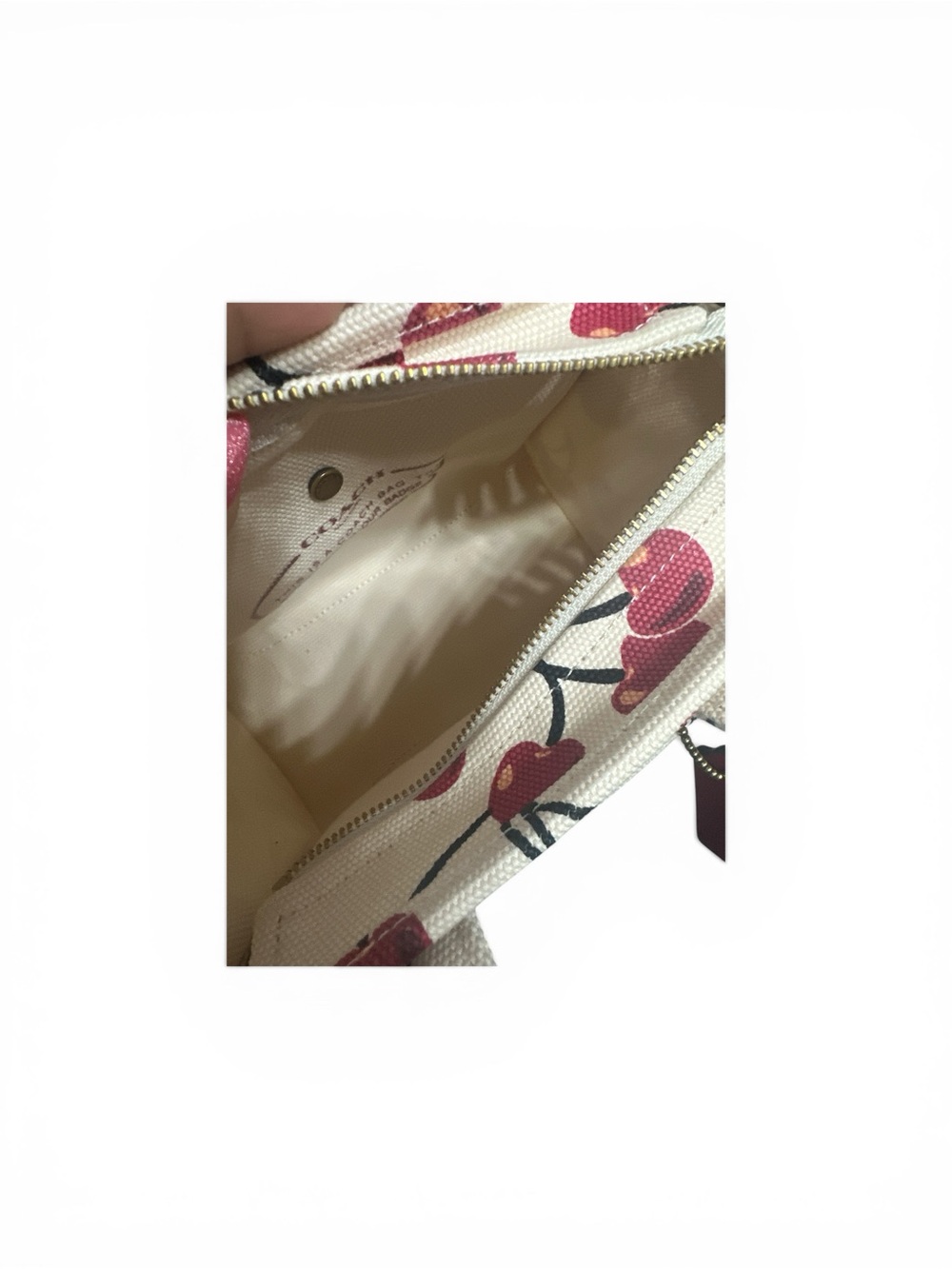 Coach White Cherry-Print Mini Tote with Removable Red Strap - Picture 8 of 14